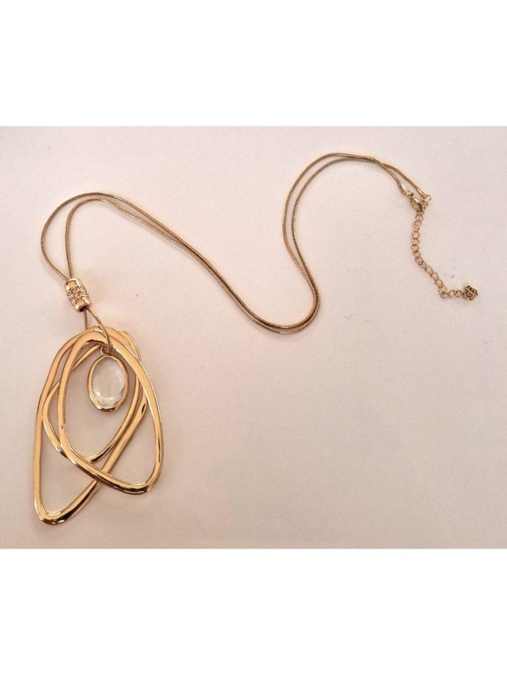 Vintage Premier Designs Gold Tone Abstract Loop Pendant Necklace Crown Tag